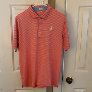 johnnie-O Pink and White Striped Polo Shirt